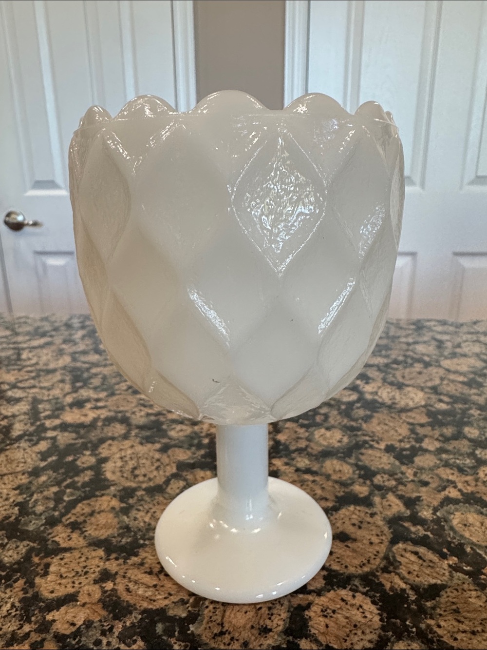 White Milk Glass Pedestal Vase - Decorative Home Accent